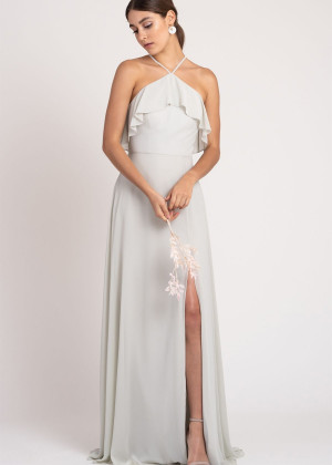 Halter Neck Meadow Chiffon Slit Bridesmaid Dress